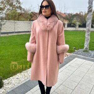 Kaput od kašmira s krznom – roza
